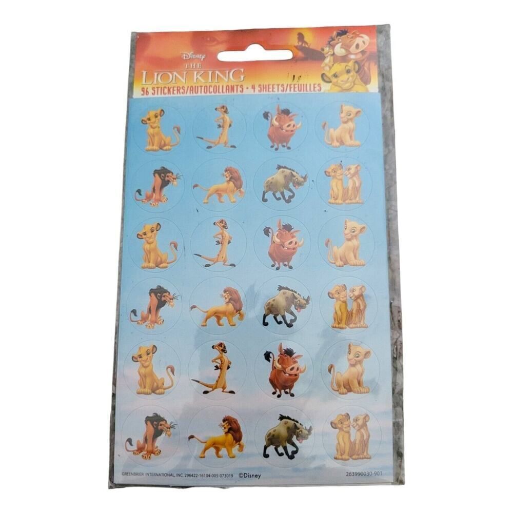 vintage Disney Lion King Sticker Sheets NOS 96 stickers 4 sheets total
